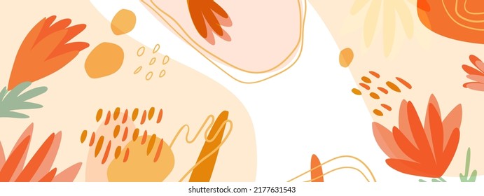 Horizontal white background with abstract orange colors, highlights, shapes, spots. Modern banner design with space for text, ads, promotions, discounts, etc.