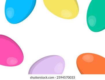 Horizontal white background with a frame of colorful eggs. Happy Easter. Template for card, banner, sale, invitation.