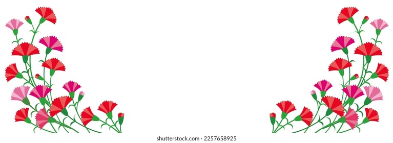 Ilustración horizontal de fondo blanco de muchos claveles
