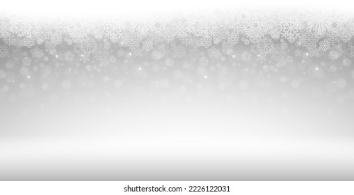 Horizontal White Background with Snowfall. Vector clip art for Christmas design.