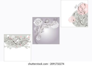 Horizontaler weißer Banner oder floraler Hintergrund mit wunderschönen, mehrfarbigen Blumen und Blätterrahmen. Botanische Frühlingsflache Vektorgrafik auf weißem Hintergrund