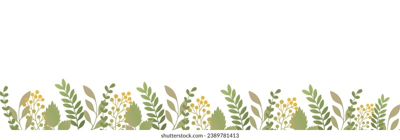 Horizontal white banner or floral background decorated with pretty colorful blooming flowers and leaves border. Spring botanical flat vector illustration on white background