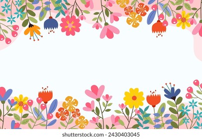Horizontales weißes Banner mit Blumen Frühling botanisch. Vektor-Illustration