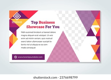 horizontal white banners with triangular shapes for a photo. Universal template for a web site with text, buttons and transparent elements. Photo of a mosaic for a sample. multicolor triangle pattern.