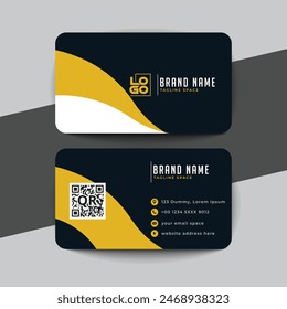 Horizontal white and black business card with front and back
