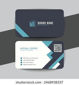 Horizontal white and black business card with front and back