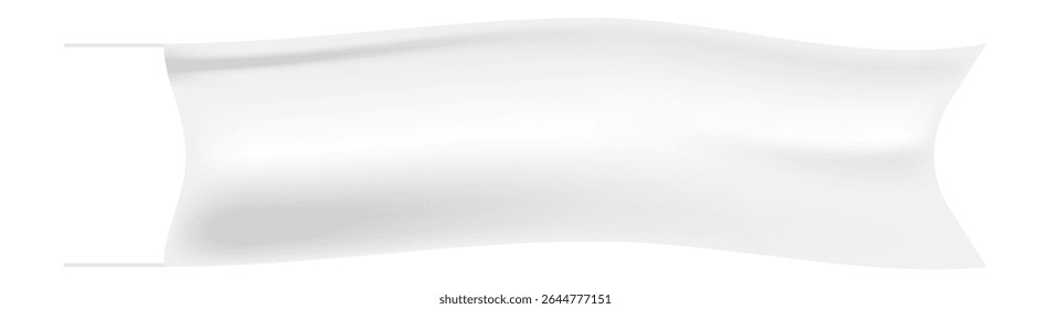 Horizontal white flag waving in the wind hanging from a horizontal pole, perfect for adding your own design or text, isolated on white background
