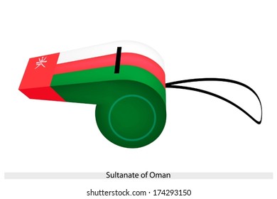 A Horizontal White, Red and Green Bands with A Dagger and Two Swords on Vertical Red Stripe of The Sultanate of Oman Flag on A Whistle.. 