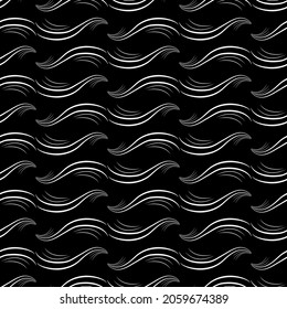 Línea ondulada blanca horizontal sobre un patrón negroDiseño de fondo gráfico de moda. Textura abstracta moderna y elegante. Diseño de plantilla monocroma para impresiones, textiles, papel pintado, sitio web. Ilustración del vector