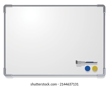 Horizontal whiteboard with three-dimensional, realistic aluminum frame