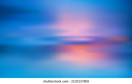 horizontal wide blue sky blurred background. Sunset and sunrise sea blurred background