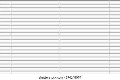 Horizontal window blind. White office interior blackout shade. Window shutter decor. Home interior design. Vector illustration. Background realistic window sunlight blinds closed. Office accessories.