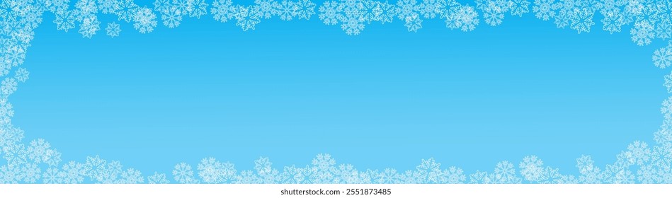 Horizontal marco de fondo de invierno con copos de nieve en estilo doodle en Vector. Plantilla para la decoración postales póster impresión de fondo de fondo envoltura de Anuncio de Fondo de pantalla