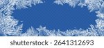 horizontal winter background with frost-covered window. Snow frame. A frozen window. Ice on the glass. Frost on the glass. Abstract Christmas background with snow and snowflakes. Frosty ice.