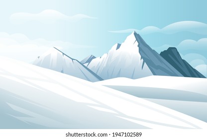 Horizontal winter mountain landscape with clear sky mountains covered snow vector illustration