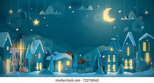 Horizontal winter night design for Christmas and New Year for celebrate 