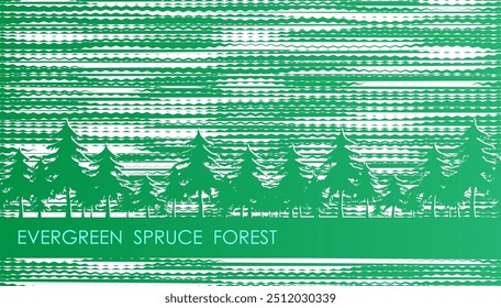Fondo abstracto Horizontal del bosque verde blanco del abeto del invierno con las siluetas de los árboles de abeto, cubierta, presentación del sitio en formato de HD. Diseño de Plantilla de interfaz de usuario para el Diseño web de productos de Internet. Anuncio de Vector