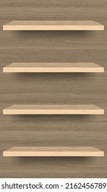 Horizontal wood bookshelves on the wall for design