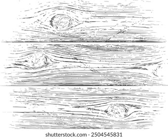 Horizontal wooden boards texture. Isolated vector black grunge pattern on white background