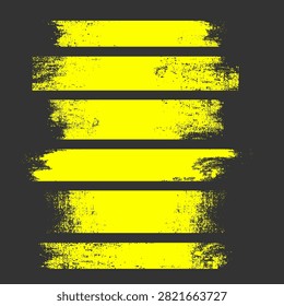 Horizontal yellow brush stroke stripes with distressed grunge texture on a dark gray background, suitable for posters, web headers, banners, packaging, and edgy or retro graphic design projects.