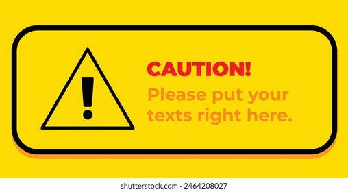 Horizontal yellow caution banner with exclamation mark triangle sign notice. Simple flat drawing for poster prints and web icons.