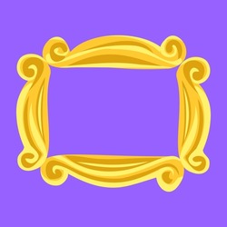 Horizontal Yellow Frame On Purple Background, Vintage Frame For Photo, Video, Mirror. Friends, Thanksgiving, Tv, Series, Television. Vector Stock Illustration.