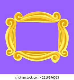 Horizontal yellow frame on purple background, vintage frame for photo, video, mirror. Friends, Thanksgiving, tv, series, television. Vector stock illustration. - Shutterstock ID 2219196363