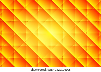 Horizontal yellow and orange geometric background with edges, triangular red shining gradient crystal backdrop. Diamond abstract banner. Vector illustration