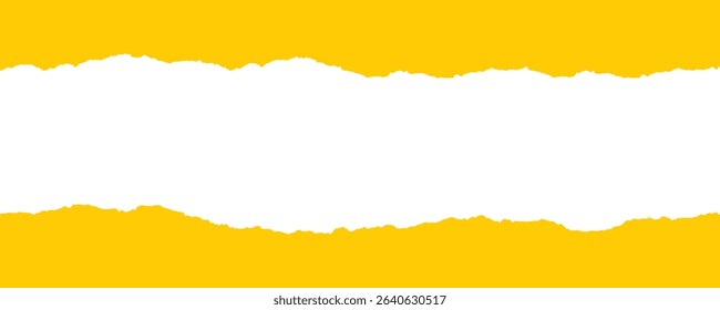 Horizontal yellow paper strip with torn edges revealing a clean white space in the center. Ideal for banners, titles, messages, presentations, and creative layouts.