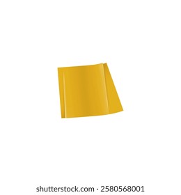 Horizontal yellow sticky tape vector icon. Realistic illustration of adhesive wrinkled paper piece, corrugated sticker. Torn glued ribbon piece of masking, duct tape, plaster or bandage