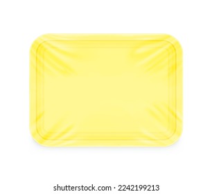 Horizontal yellow tray container mockup. Vector illustration isolated on white background. Layered template file easy to use for your promo product. EPS10.