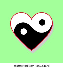 Horizontal yin yang heart on green background