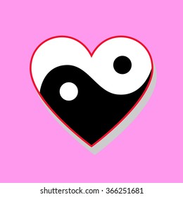 Horizontal yin yang heart on pink background