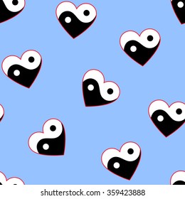 Horizontal yin yang hearts seamless pattern
