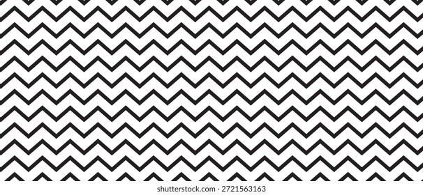 Horizontale Zickzacklinien, Hintergrund. Schwarz-weißes Zickzackmuster. Parallel gezackte Streifenstruktur. Minimalistischer Grafikdruck. Vektorgrafik.
