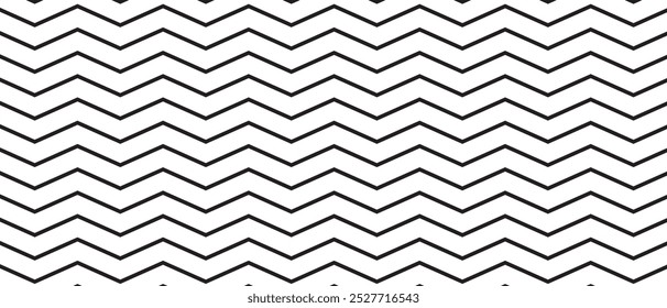 Padrão de linhas em ziguezague horizontal. Preto e branco zig zag tiras fundo. Textura de listras irregulares paralelas. Impressão gráfica minimalista. Ilustração vetorial.