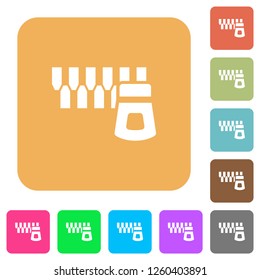 Horizontal zipper flat icons on rounded square vivid color backgrounds.