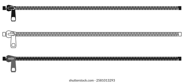 horizontal zipper set vector illustration isolated on white background.