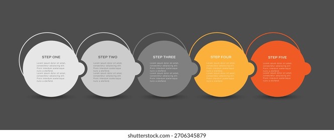 Elementos infográficos circulares dispostos horizontalmente. Cinco passos de design vetorial moderno layout infográfico layout design
