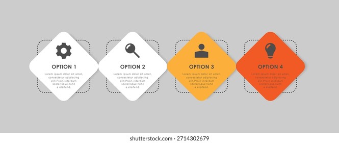 Horizontally arranged square infographic elements for data visualization, step-by-step instructions, annual reports.
