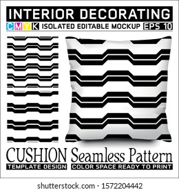 Horizontally basin stripes black and white. Seamless pattern and cushion mockup. Isolated and editable. CMYK color space ready to print. This pattern can also used for other.