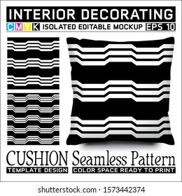 Horizontally basin stripes black and white. Seamless pattern and cushion mockup. Isolated and editable. CMYK color space ready to print. This pattern can also used for other.