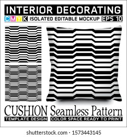 Horizontally basin stripes black and white. Seamless pattern and cushion mockup. Isolated and editable. CMYK color space ready to print. This pattern can also used for other.