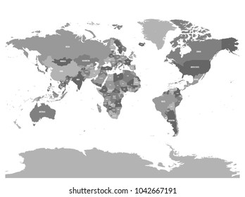 Horizontally flipped political map of World. Mirror reflection. Vector illustration.