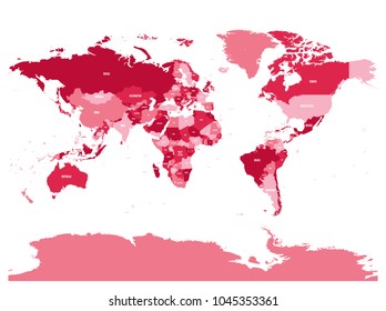 Horizontally flipped political map of World. Mirror reflection. Vector illustration.