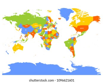 Horizontally flipped political map of World. Mirror reflection. Vector illustration.