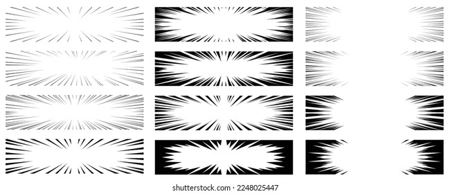Horizontally long rectangular cartoon style concentration line material set