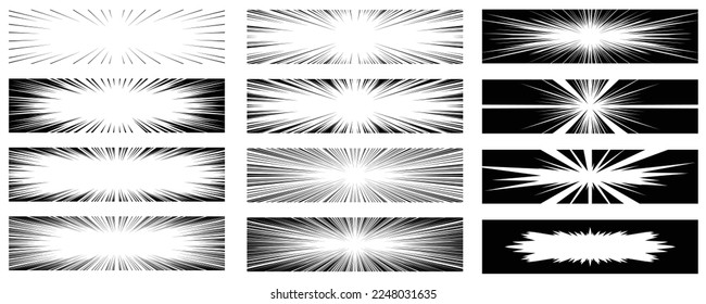 Horizontal langes, rechteckiges Cartoon-Konzentrations-Line-Set