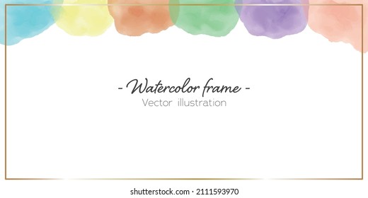 Horizontally long size simple and colorful watercolor frame background material. Vector illustration.