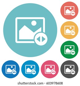 Horizontally move image flat white icons on round color backgrounds